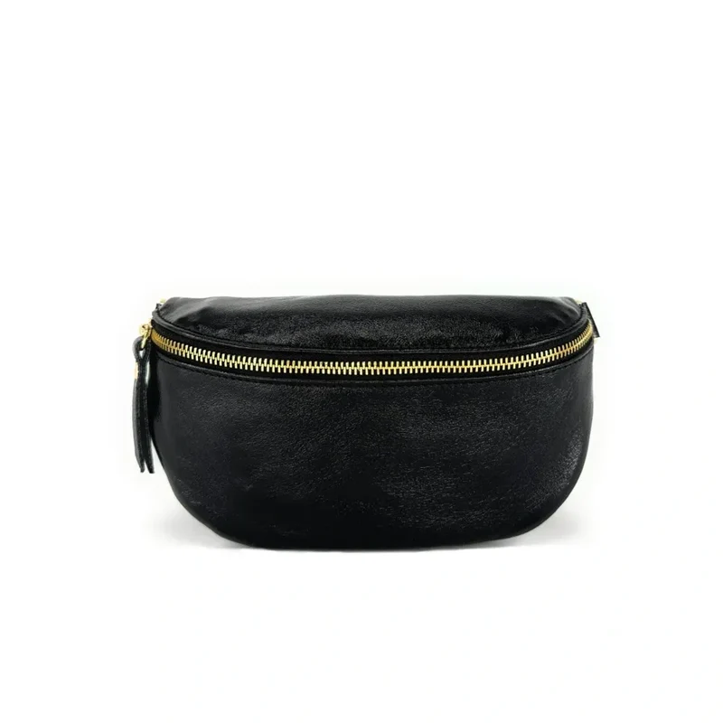 Sac banane en cuir irisé LOU-DO métal doré Noir irisé