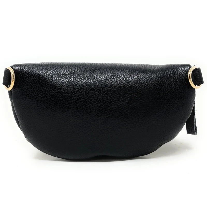 Sac banane en cuir grainé LOU-DO métal doré Noir