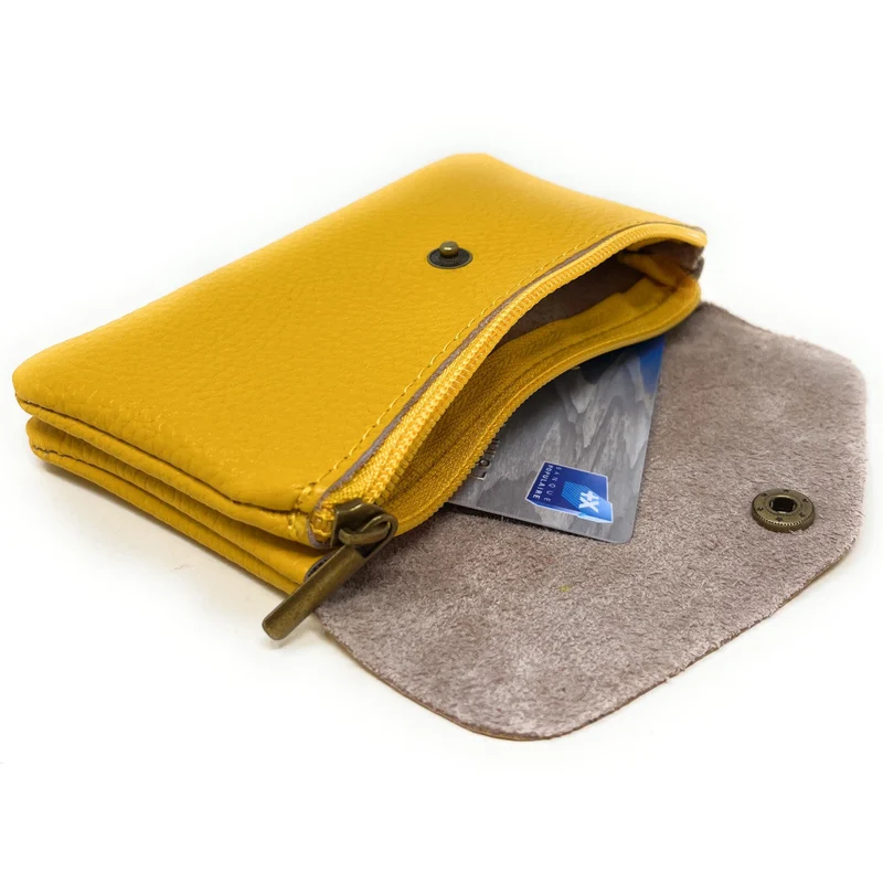 Pochette porte-monnaie en cuir grainé COMPO Jaune Moutarde
