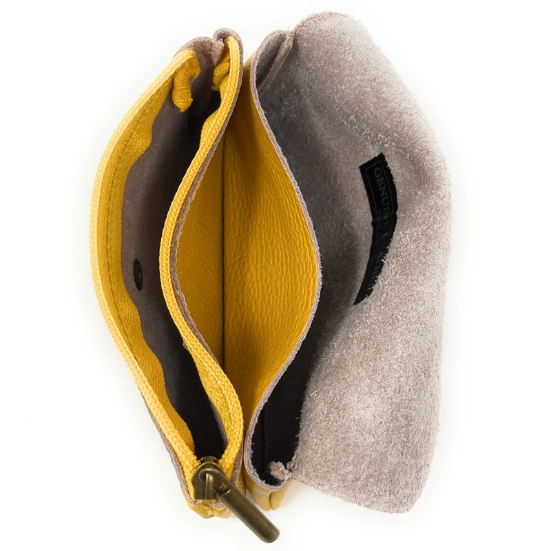 Pochette porte-monnaie en cuir grainé COMPO Jaune Moutarde