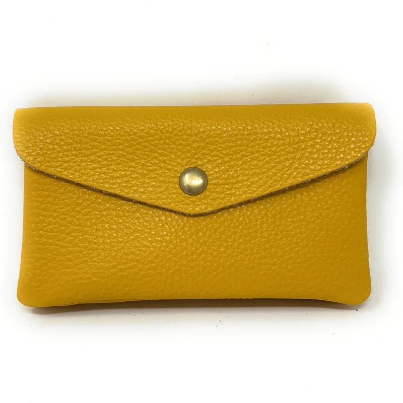 Pochette porte-monnaie en cuir grainé COMPO Jaune Moutarde