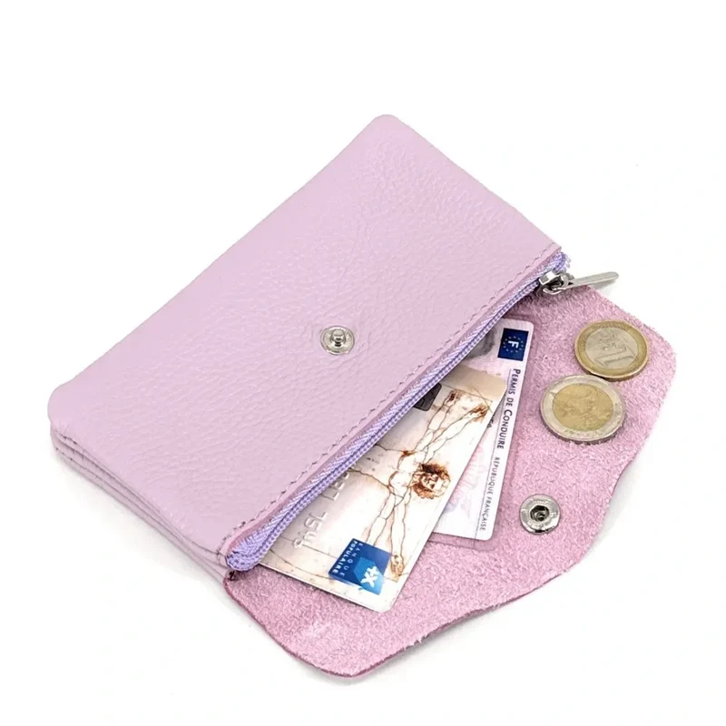 Pochette porte-monnaie en cuir grainé COMPO Mauve