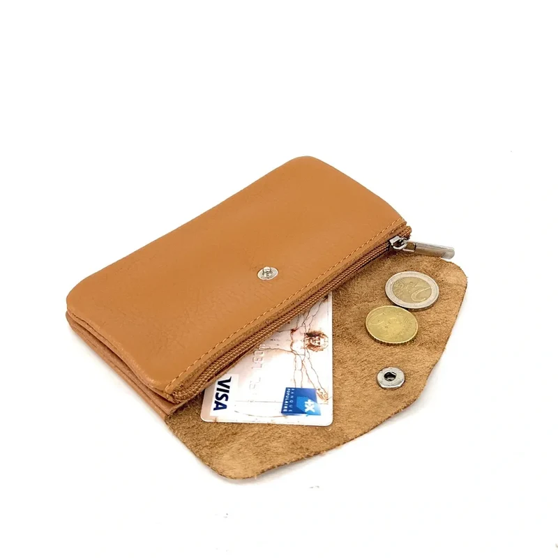 Pochette porte-monnaie en cuir grainé COMPO Camel clair