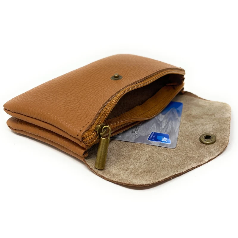 Pochette porte-monnaie en cuir grainé COMPO Camel