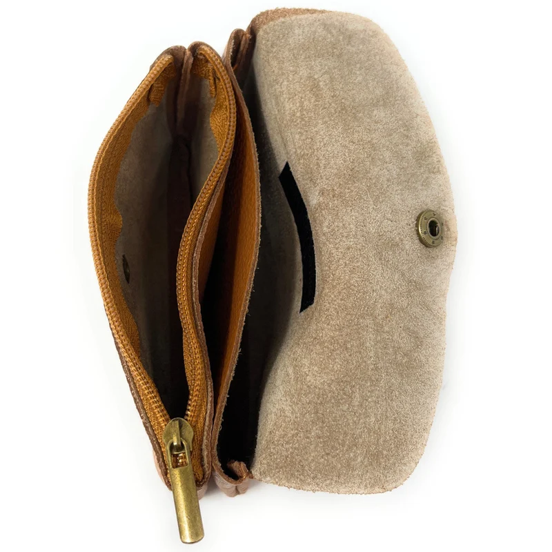 Pochette porte-monnaie en cuir grainé COMPO Camel