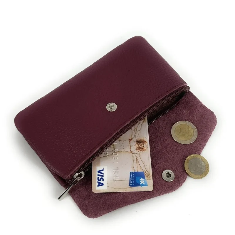 Pochette porte-monnaie en cuir grainé COMPO Rouge bordeaux