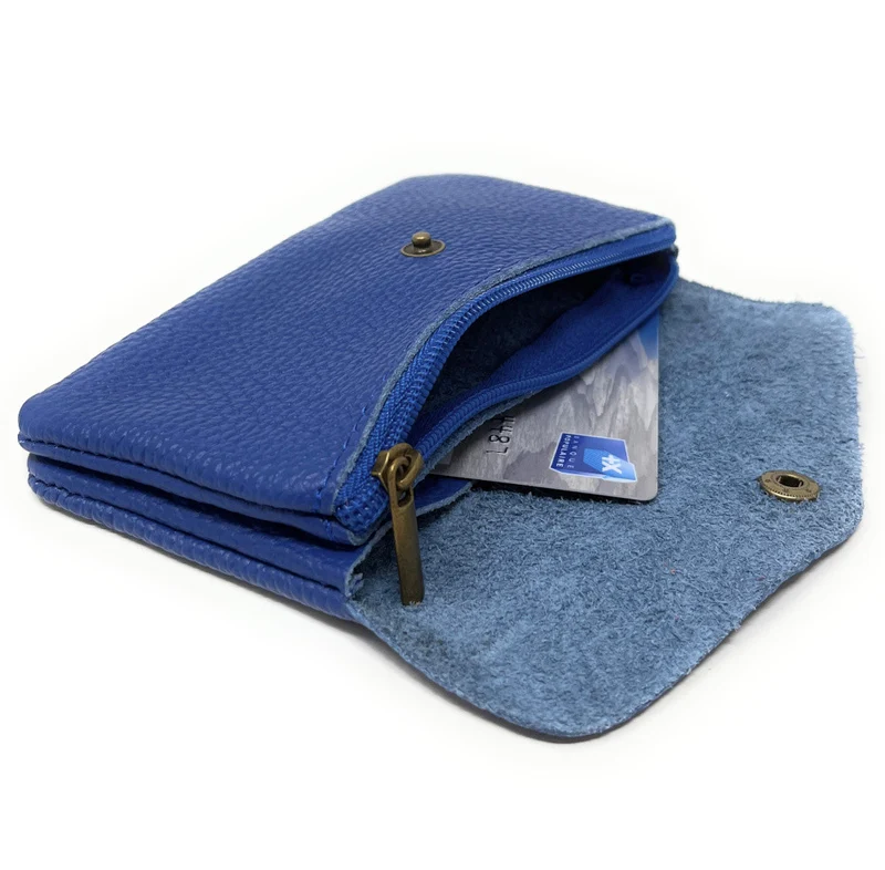 Pochette porte-monnaie en cuir grainé COMPO Bleu