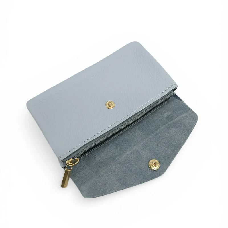 Pochette porte-monnaie en cuir grainé COMPO Bleu pastel