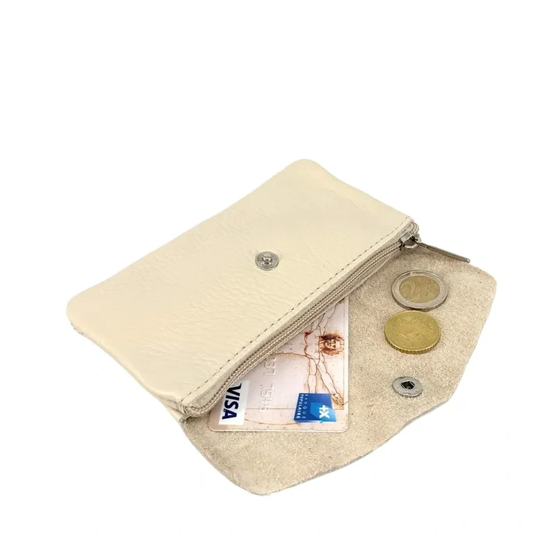 Pochette porte-monnaie en cuir grainé COMPO Beige crème