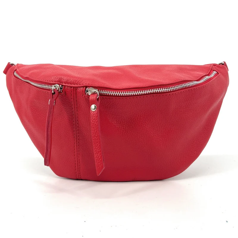 Sac banane en cuir grainé LILOU M Rouge garance