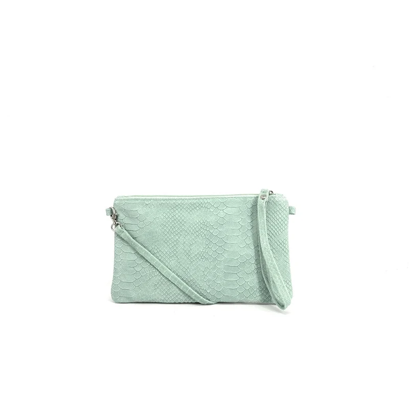 Sac pochette en cuir effet serpent DUNDEE Vert pastel