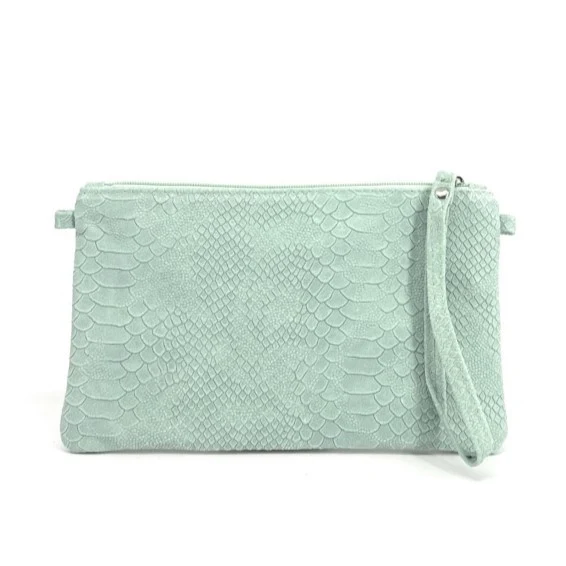 Sac pochette en cuir effet serpent DUNDEE Vert pastel