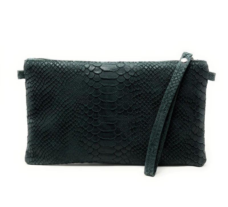 Sac pochette en cuir effet serpent DUNDEE Vert forêt