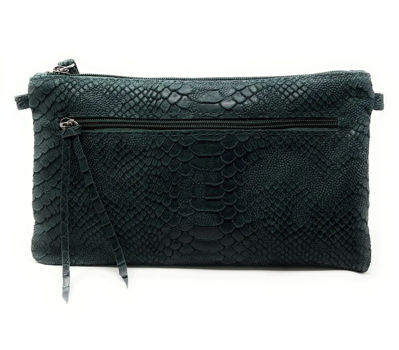 Sac pochette en cuir effet serpent DUNDEE Vert forêt