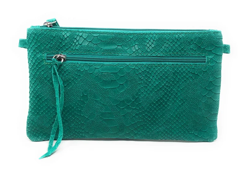 Sac pochette en cuir effet serpent DUNDEE Vert intense