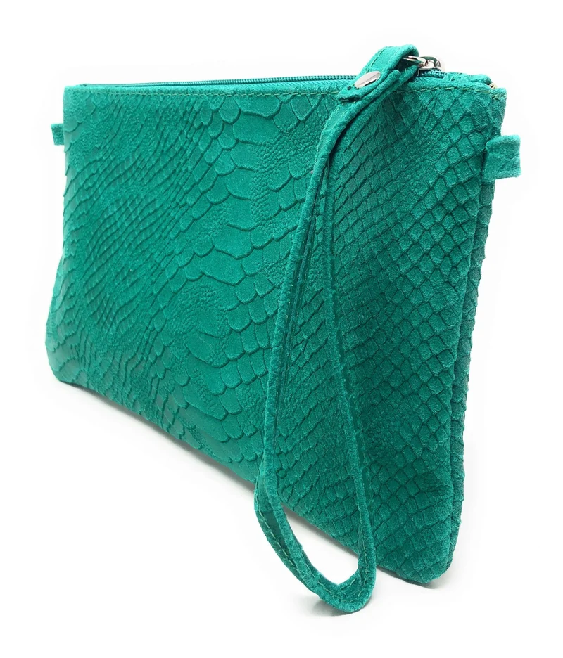 Sac pochette en cuir effet serpent DUNDEE Vert intense