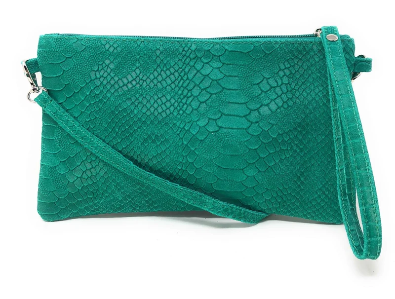 Sac pochette en cuir effet serpent DUNDEE Vert intense