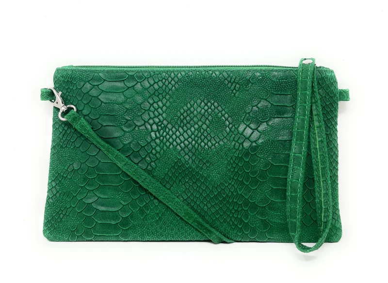 Sac pochette en cuir effet serpent DUNDEE Vert anglais
