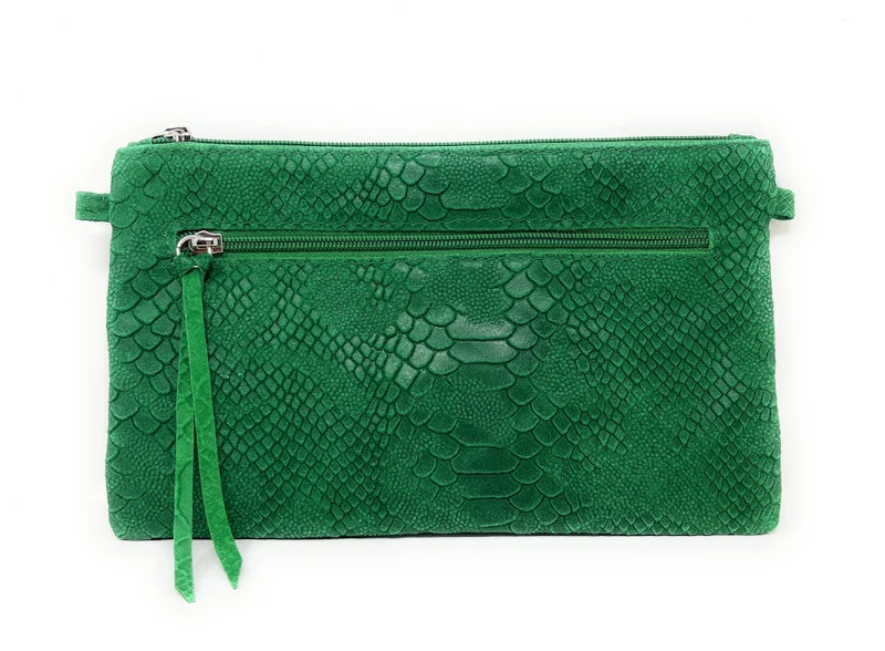Sac pochette en cuir effet serpent DUNDEE Vert anglais