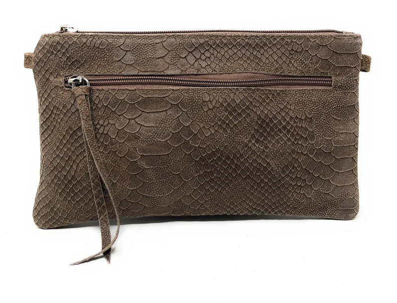 Sac pochette en cuir effet serpent DUNDEE Taupe foncé