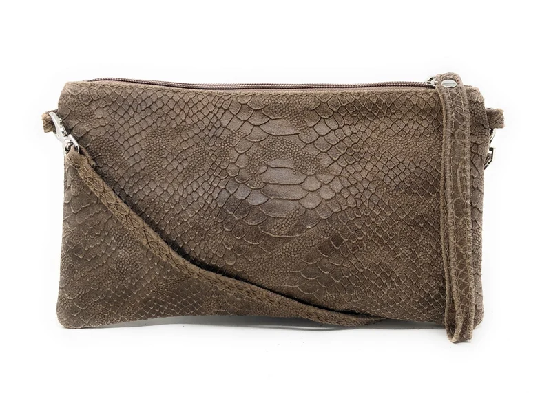 Sac pochette en cuir effet serpent DUNDEE Taupe foncé