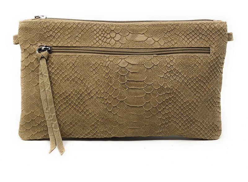 Sac pochette en cuir effet serpent DUNDEE Taupe clair