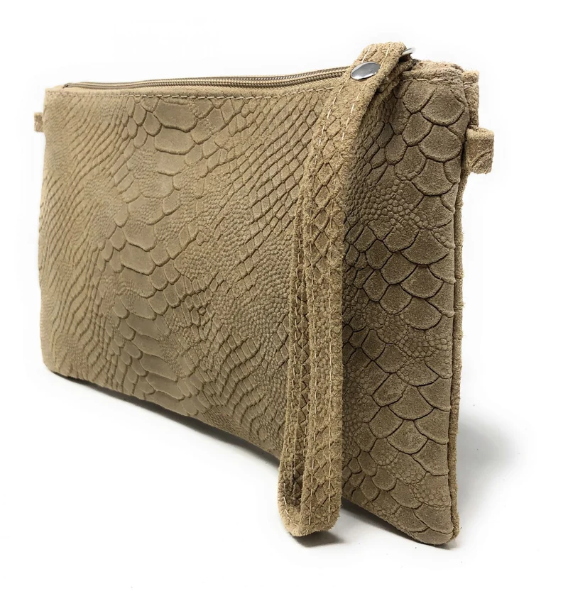 Sac pochette en cuir effet serpent DUNDEE Taupe clair