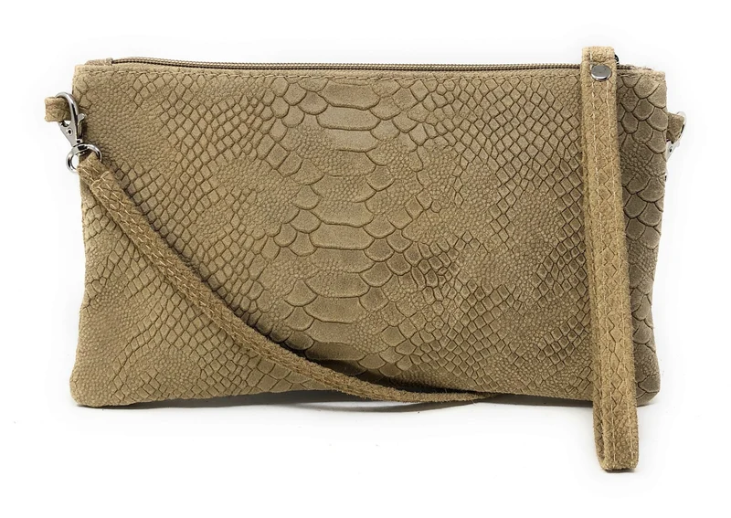 Sac pochette en cuir effet serpent DUNDEE Taupe clair