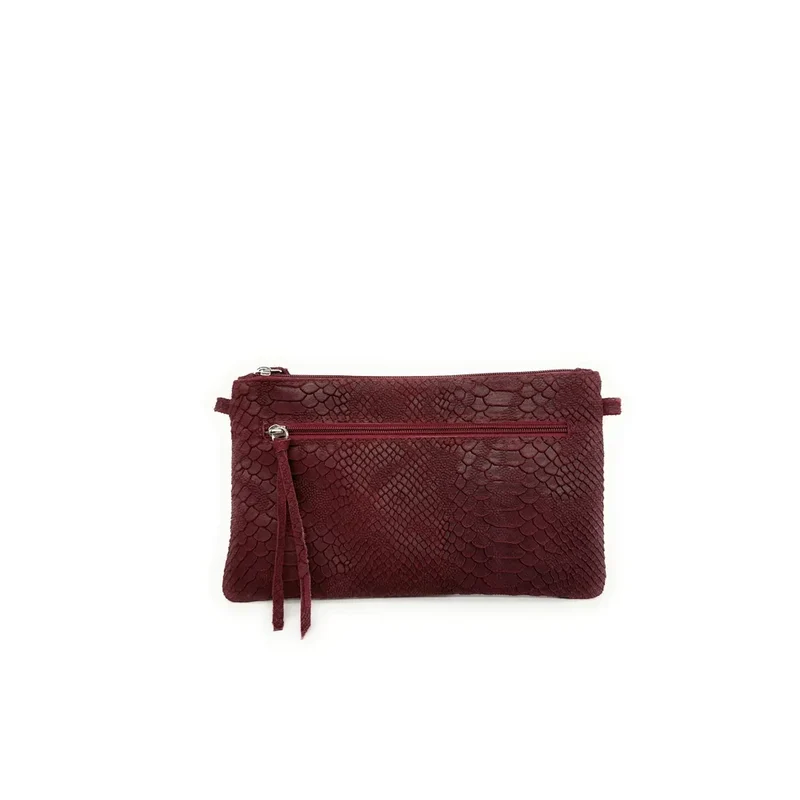 Sac pochette en cuir effet serpent DUNDEE Rouge foncé