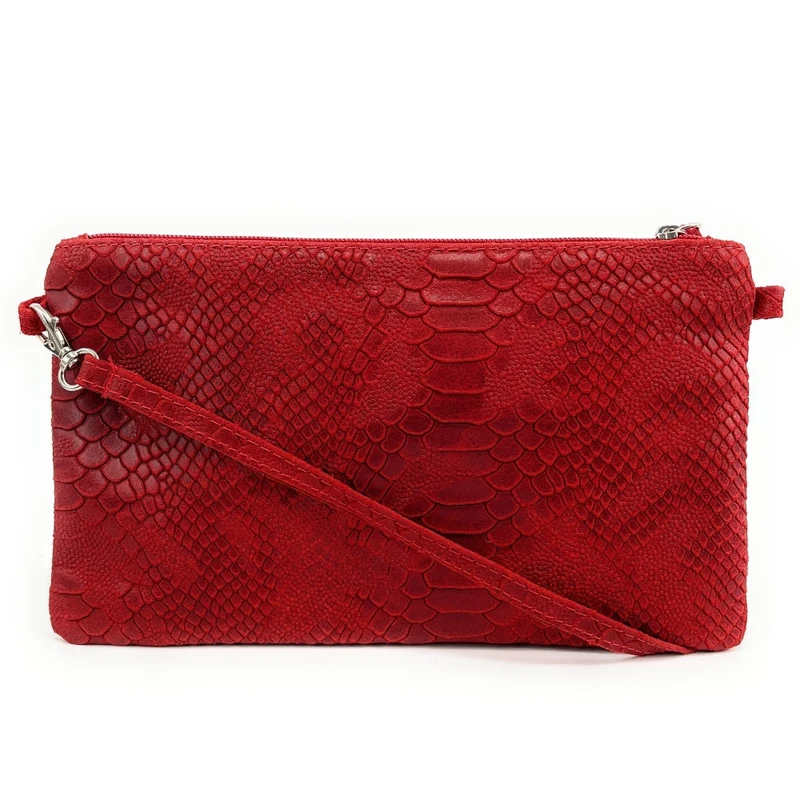 Sac pochette en cuir effet serpent DUNDEE Rouge garance