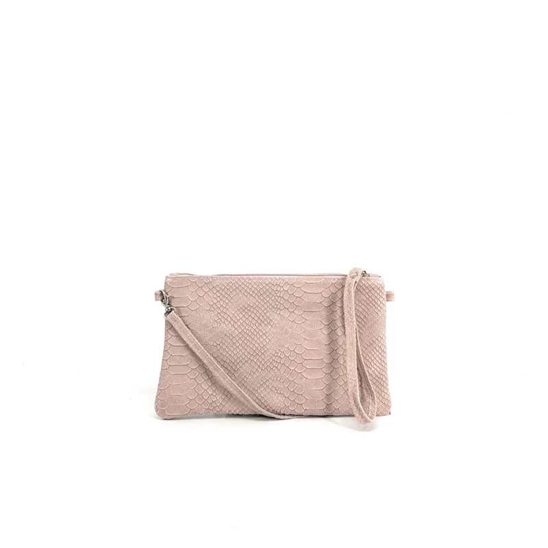 Sac pochette en cuir effet serpent DUNDEE Rose nude