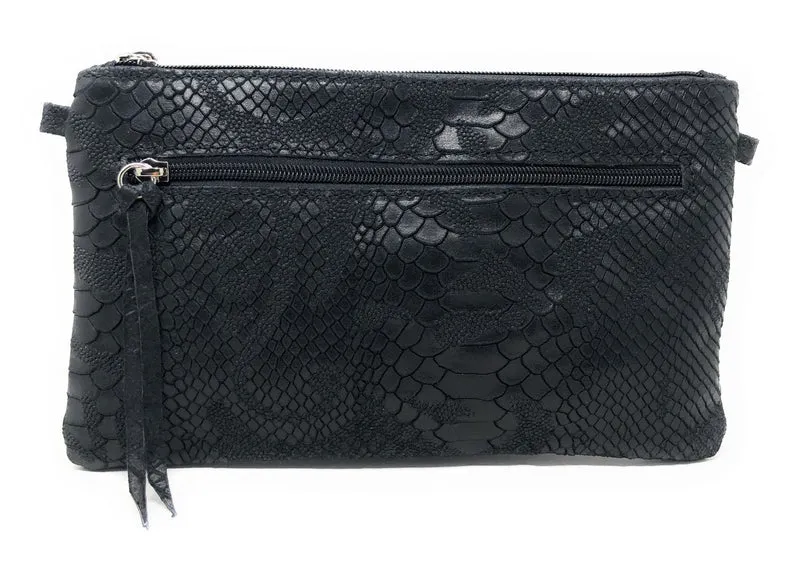 Sac pochette en cuir effet serpent DUNDEE Noir