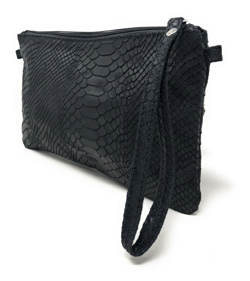 Sac pochette en cuir effet serpent DUNDEE Noir