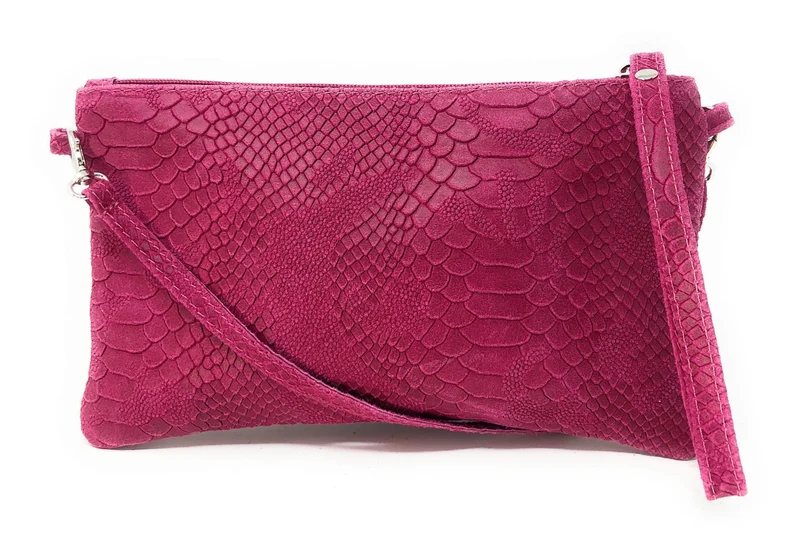 Sac pochette en cuir effet serpent DUNDEE Rose fuchsia
