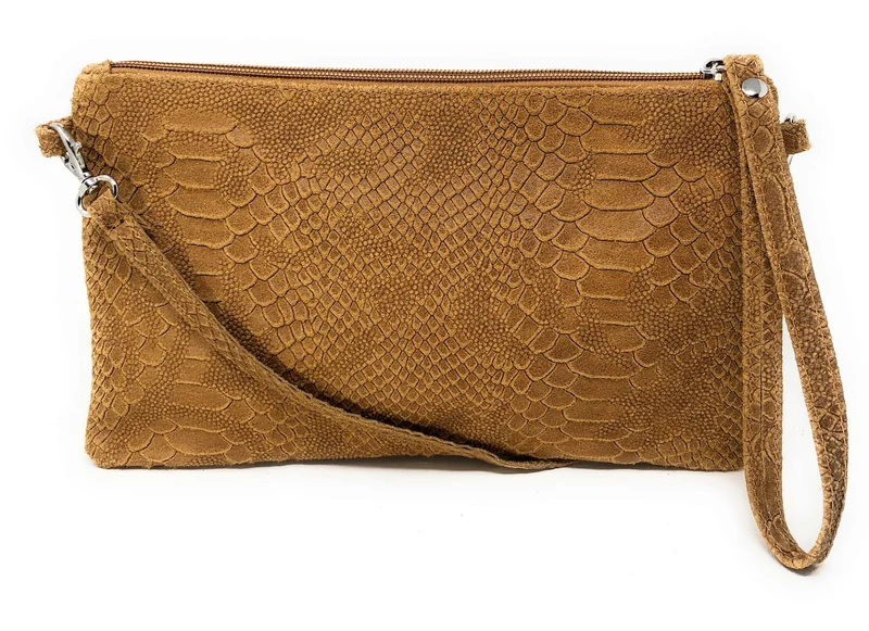 Sac pochette en cuir effet serpent DUNDEE Camel