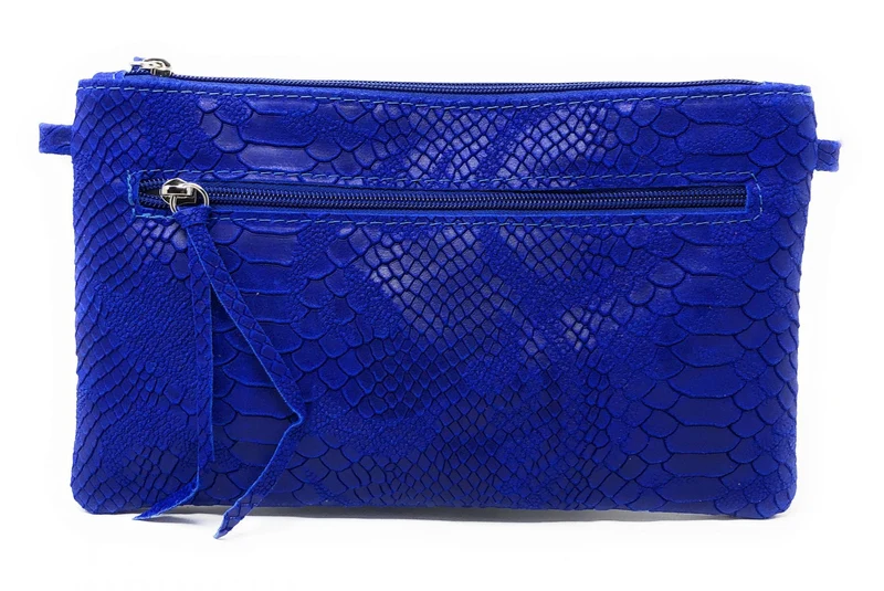 Sac pochette en cuir effet serpent DUNDEE Bleu roi