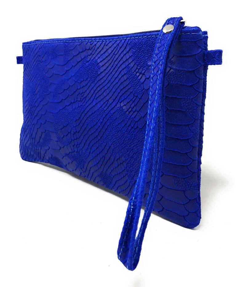 Sac pochette en cuir effet serpent DUNDEE Bleu roi