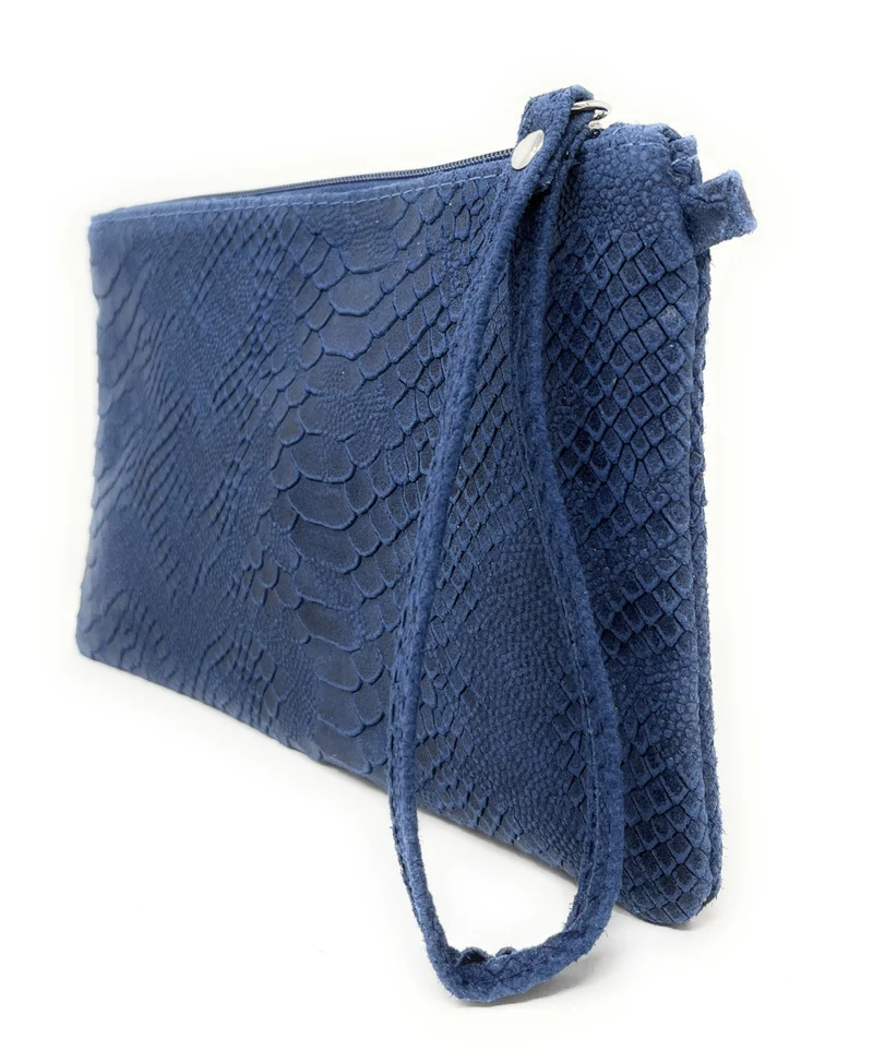 Sac pochette en cuir effet serpent DUNDEE Bleu