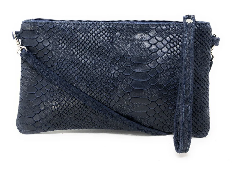 Sac pochette en cuir effet serpent DUNDEE Bleu marine