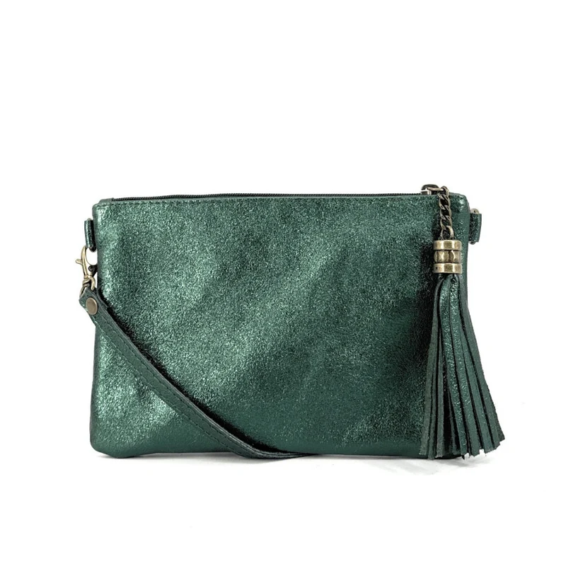 Sac pochette en cuir irisé MORGANE Vert forêt irisé