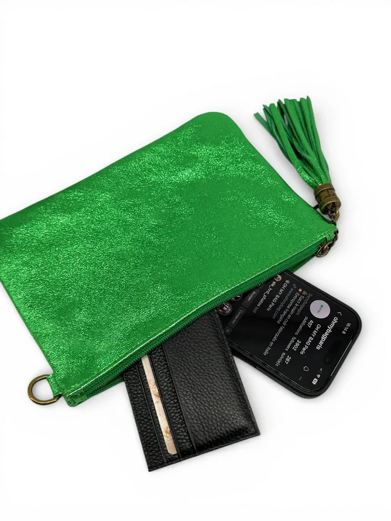 Sac pochette en cuir irisé MORGANE Vert anglais irisé