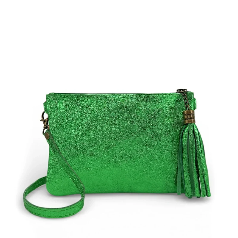 Sac pochette en cuir irisé MORGANE Vert anglais irisé