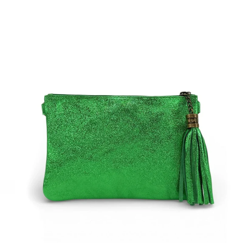 Sac pochette en cuir irisé MORGANE Vert anglais irisé