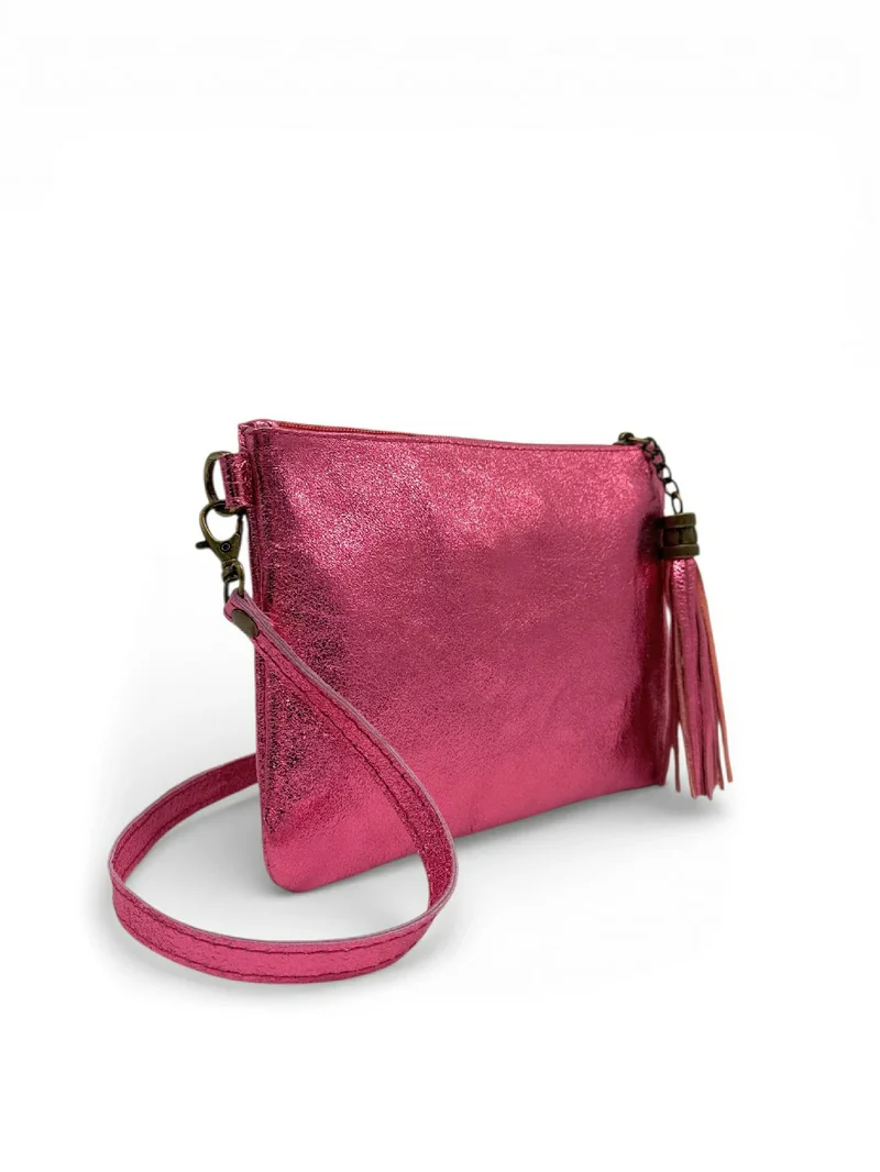 Sac pochette en cuir irisé MORGANE Rose néon