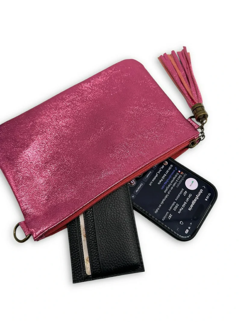 Sac pochette en cuir irisé MORGANE Rose néon