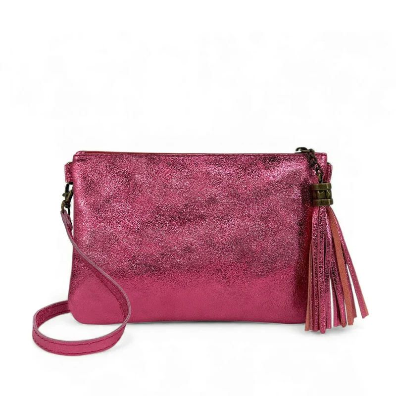 Sac pochette en cuir irisé MORGANE Rose néon
