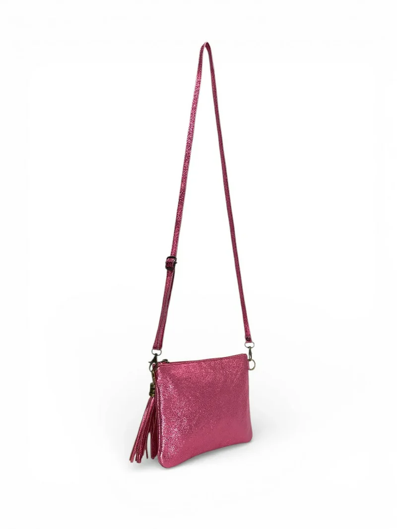 Sac pochette en cuir irisé MORGANE Rose néon