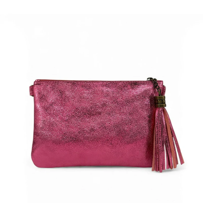 Sac pochette en cuir irisé MORGANE Rose néon