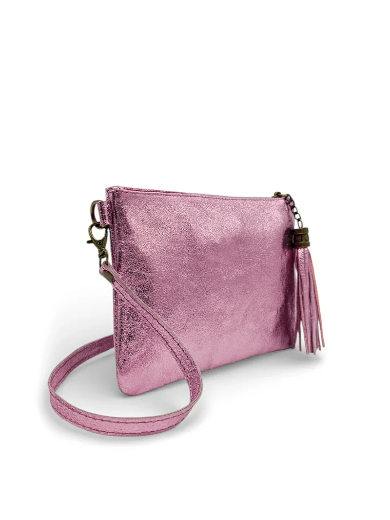 Sac pochette en cuir irisé MORGANE Rose pâle irisé