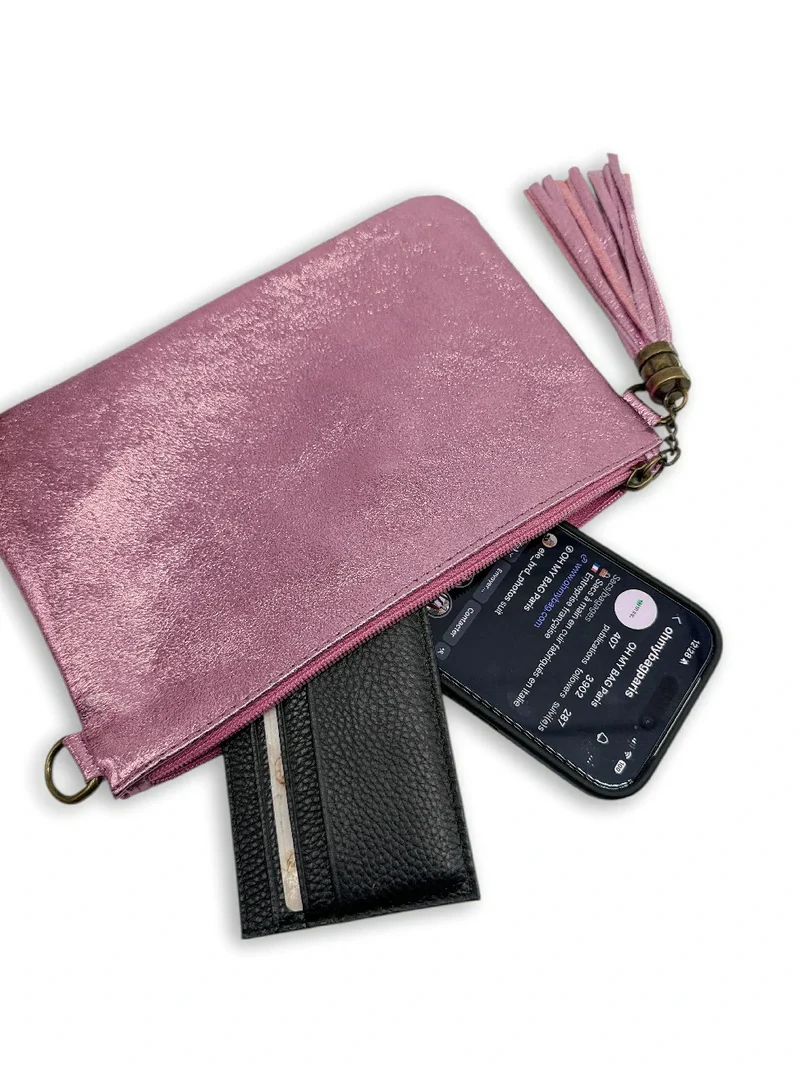 Sac pochette en cuir irisé MORGANE Rose pâle irisé